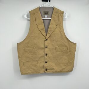 Frontier Classics Mens L Tan Cotton Lined Western Ranch Rodeo Button Vest VTG
